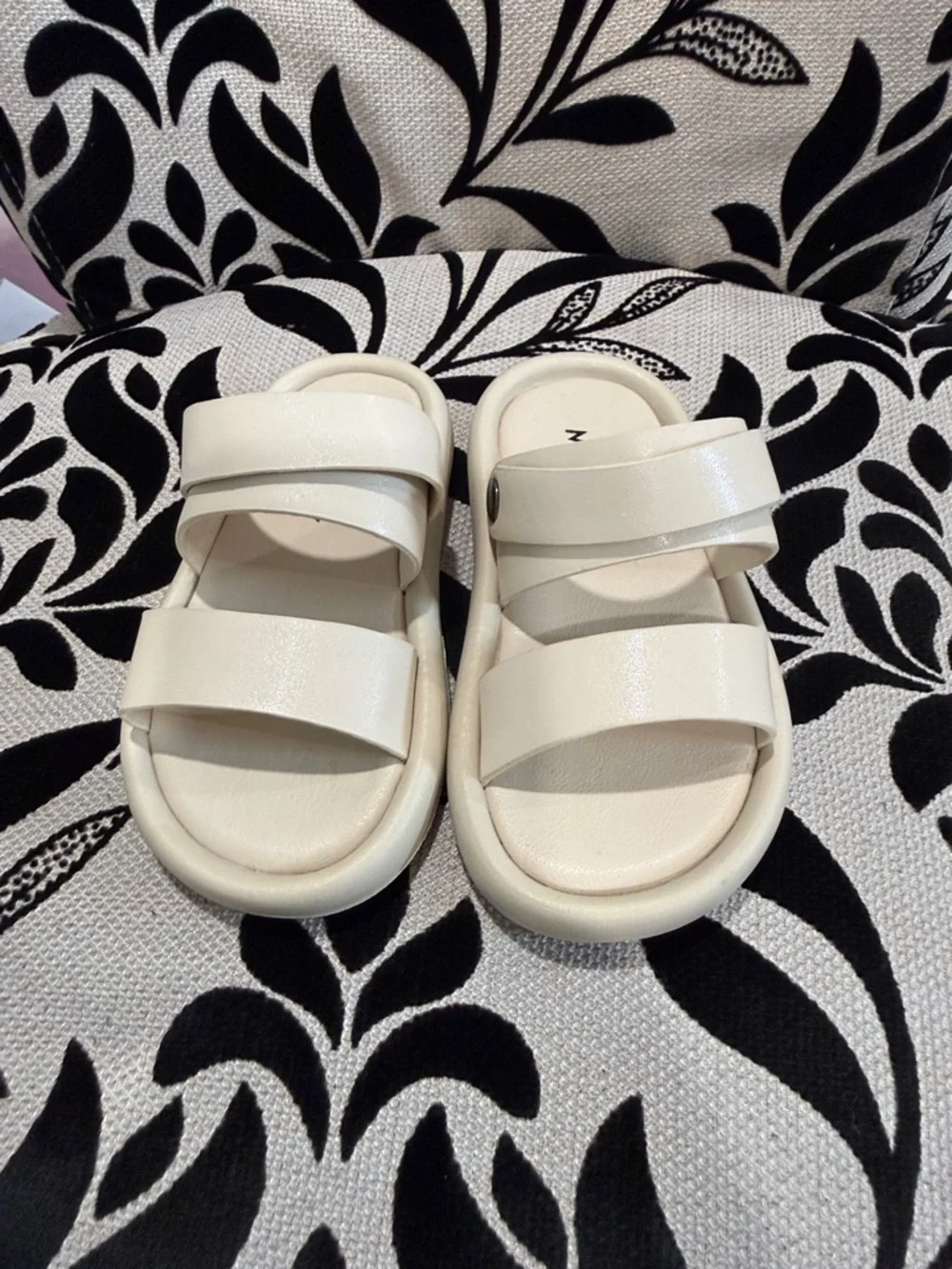 Kids Cream Double-Strap Slide Sandals